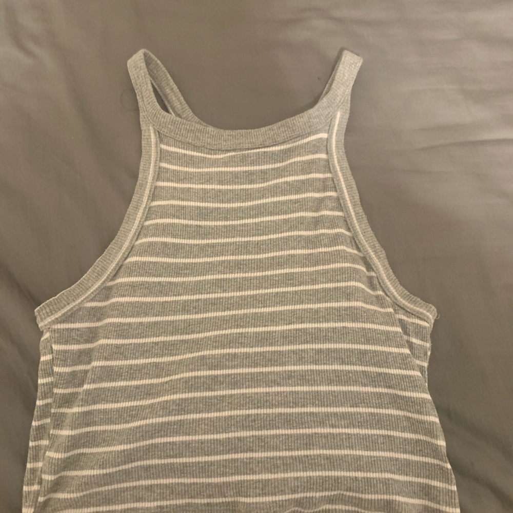 Gray and white strip tank